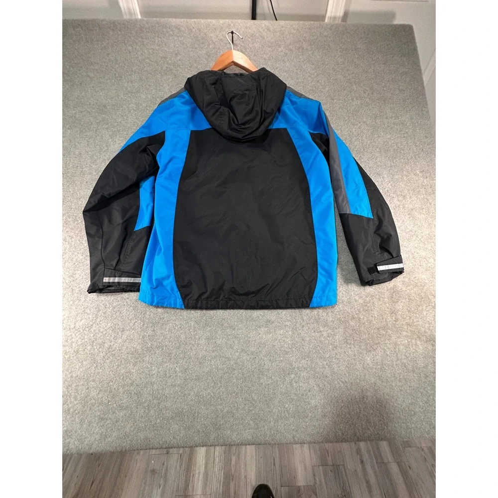 Columbia Interchange Jacket Mens Large 14/16 Black Blue Hooded Colorblock Shell